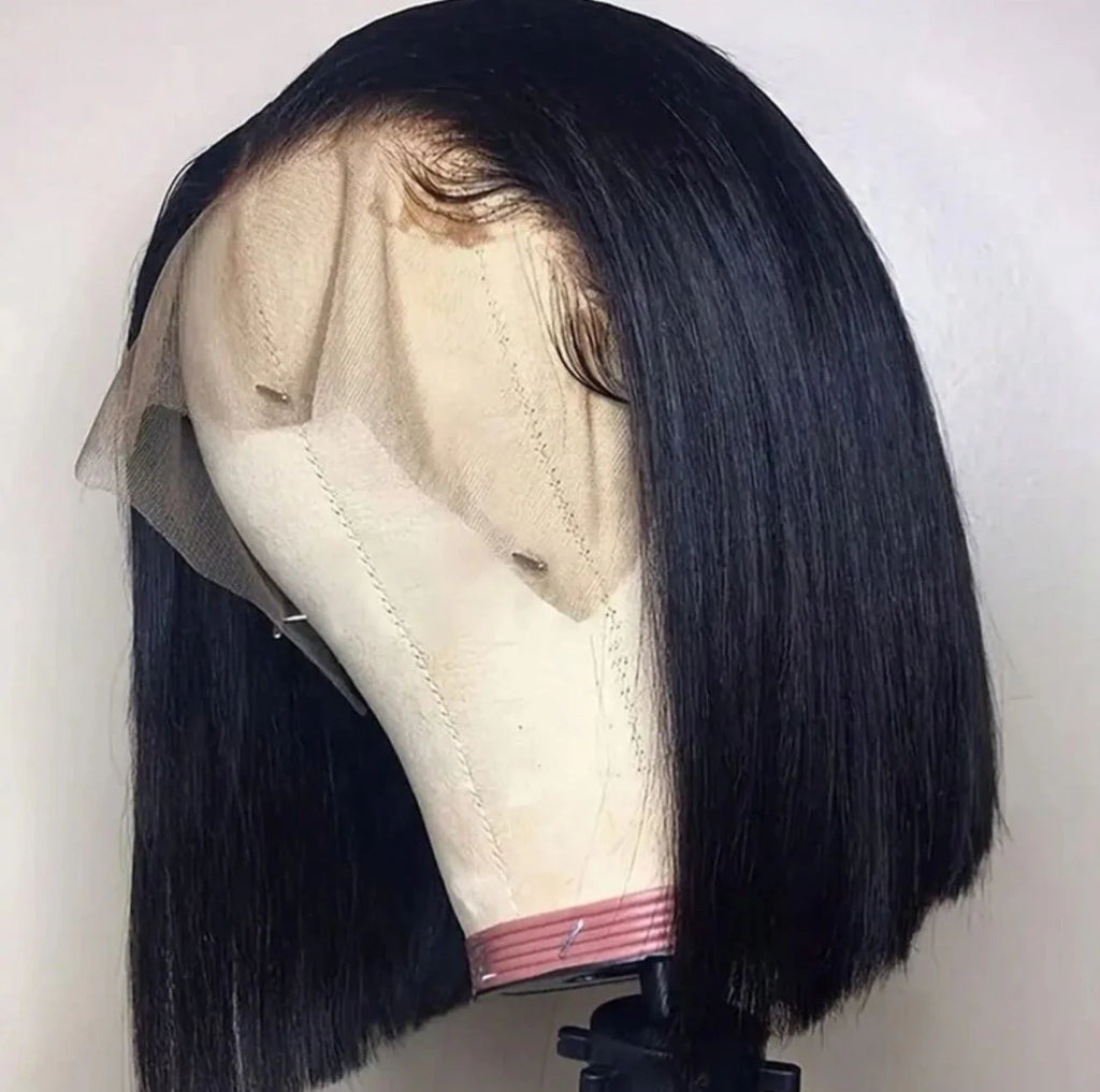 Straight Short Bob Human Blend Wig – 13x4 Transparent Lace (Black)